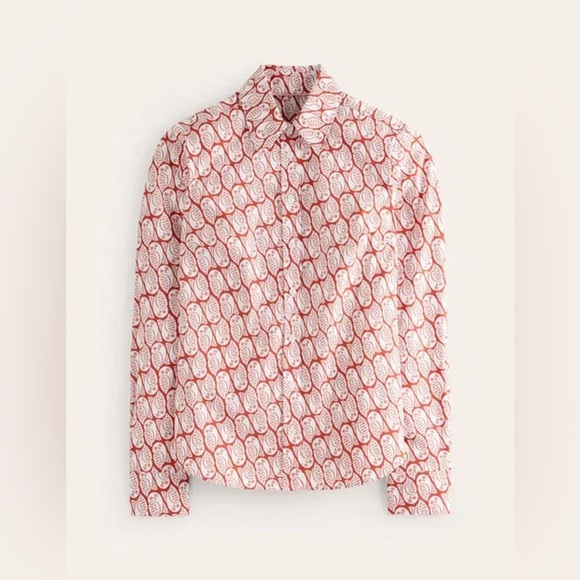 Boden Tops - Boden Sienna Cotton Shirt Copper Owl Stamp Women’s 0
